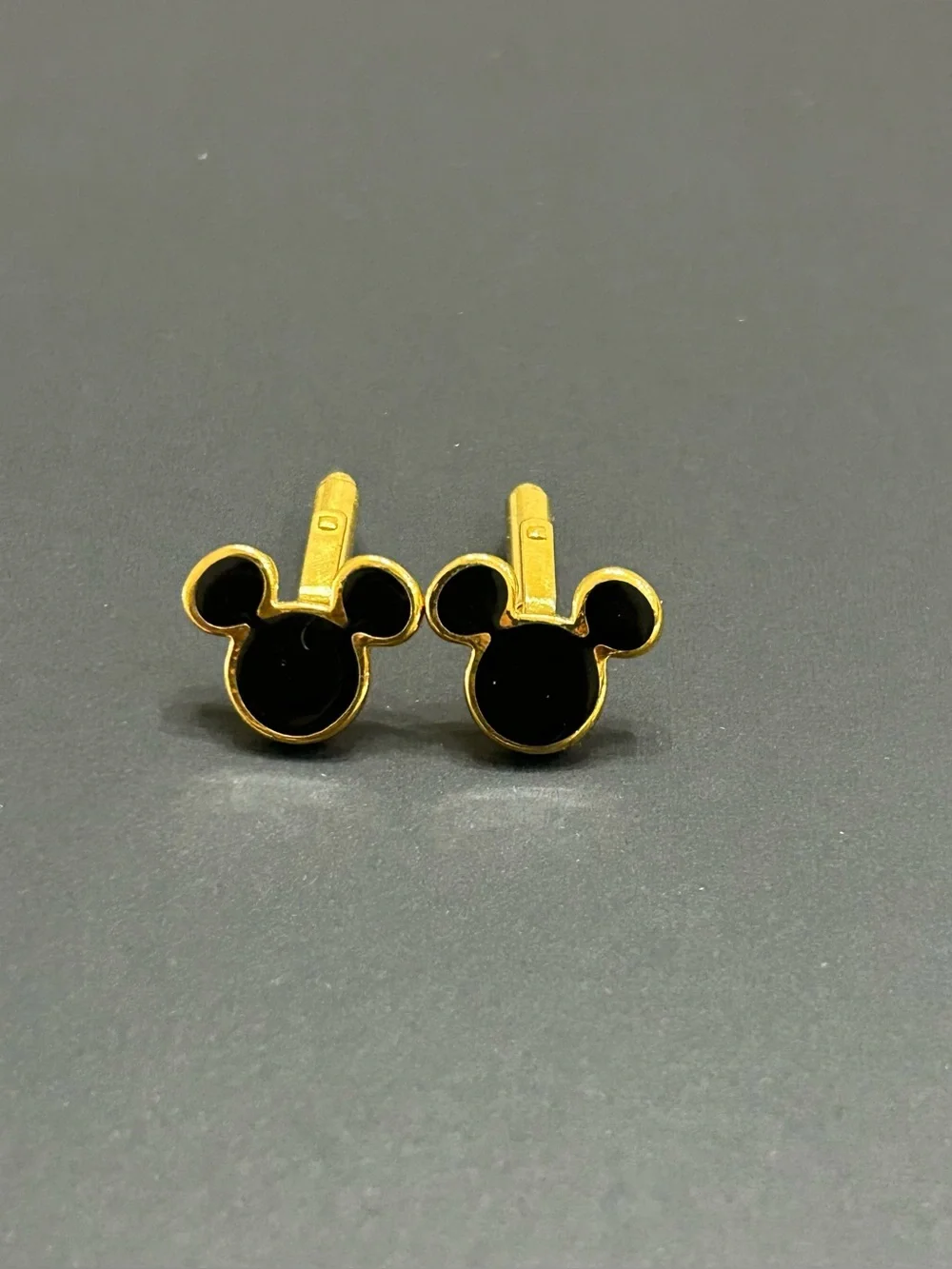 Mickey Style Gold & Black Mouse-Shaped Cufflinks